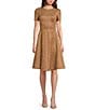 Calvin Klein Scuba Suede Crew Neck Short Sleeve Flared Skirt Dress - Image 1