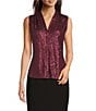 Calvin Klein Sequin V-Neck Shoulder Pleat Sleeveless Top, Color:Port - Image 1