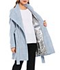 Color:Blue White - Image 1 - Shawl Collar Long Sleeve Belted Wrap Wool Blend Houndstooth Coat