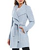 Color:Blue White - Image 4 - Shawl Collar Long Sleeve Belted Wrap Wool Blend Houndstooth Coat