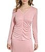 Color:Silver/Pink - Image 1 - Shimmer Long Sleeve Ruched Top