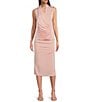 Color:Silver Pink - Image 3 - Shimmer Ruched Waist Faux Wrap Skirt