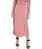 Color:Desert Rose - Image 1 - Shimmer Ruched Waist Faux Wrap Skirt