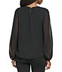 Color:Black - Image 2 - Shirred Front Cut-Out Long Sleeve Blouse