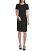 Calvin Klein Short Pleated Sleeve Crew Neck Sheath Dress, Color:Black - Image 1