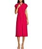 Color:Lipstick - Image 1 - Short Sleeve Collared Neck Ruched Waist Midi Dress