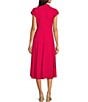Color:Lipstick - Image 2 - Short Sleeve Collared Neck Ruched Waist Midi Dress