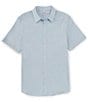 Color:Sky - Image 1 - Short Sleeve Woven Stretch Shirt