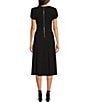 Color:Black - Image 2 - Scuba Crepe Short Tulip Sleeve V-Neck A-Line Midi Dress