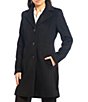 Color:Black - Image 1 - Single Breasted Wool Blend Reefer Coat