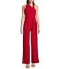 Color:Red - Image 1 - Sleeveless Asymmetrical Neck Tie Waist Jumpsuit