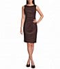 Calvin Klein Sleeveless Boat Neck Side Ruch Scuba Suede Sheath Dress - Image 1