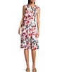 Color:Blush Multi - Image 1 - Sleeveless Crew Neck Floral Scuba Crepe Fit And Flare Dress