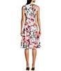Color:Blush Multi - Image 2 - Sleeveless Crew Neck Floral Scuba Crepe Fit And Flare Dress
