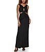 Color:Black - Image 1 - Sleeveless V-Neck Cutout Ruched Front Long Dress