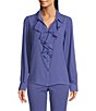 Calvin Klein Solid Georgette Point Collar Long Sleeve Ruffle Front Blouse,Specials : American Fashion Style Bags On Sale