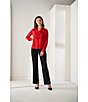 Color:Red - Image 5 - Solid Georgette Point V-Collar Long Sleeve Ruffle Front Top