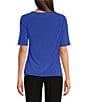 Color:Dazzling Blue - Image 2 - Solid Knit Crew Neck Elbow Sleeve Drape Top