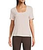 Calvin Klein Solid Knit Square Neck Short Sleeve Top, Color:Pink Pepper - Image 1