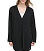 Color:Black - Image 1 - Solid Knit V-Neck Long Sleeve Button Front Cardigan