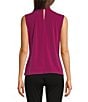Color:Mulberry - Image 2 - Solid Mixed Media Tie Mock Neck Sleeveless Blouse