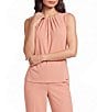 Calvin Klein Solid Pleated Crew Neck Knit Tank Top - Image 1