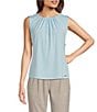 Color:Cool - Image 1 - Solid Stretch Knit Pleated Crew Neck Sleeveless Cami Top