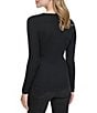 Color:Black - Image 2 - Solid Wool Knit V-Neck Long Sleeve Fitted Top