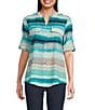 Calvin Klein Split Neck Roll Tab Button Front Blouse, Color:Amalfi Multi - Image 1