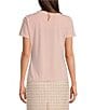 Color:Silver Pink - Image 2 - Stretch Pleated Crew Neck Short Sleeve Shirt
