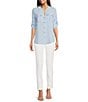 Color:Soft White - Image 3 - Stretch Twill 4-Pocket Mid Rise Straight Leg Ankle Pants