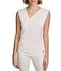 Color:Soft White - Image 1 - Stretch V-Neck Sleeveless Ruched Top