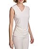Color:Soft White - Image 3 - Stretch V-Neck Sleeveless Ruched Top
