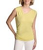 Color:Pear - Image 1 - Stretch V-Neck Sleeveless Ruched Top