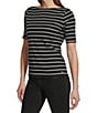 Color:Black White - Image 3 - Stripe Boat Neckline Short Sleeve Tee Shirt