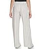 Color:White Black Cream - Image 2 - Texture Striped Print Flat Front Wide Leg Drawstring Knit Pull-On Pants