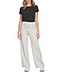 Color:White Black Cream - Image 3 - Texture Striped Print Flat Front Wide Leg Drawstring Knit Pull-On Pants