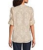 Calvin Klein Textured Novelty Crew Neck Roll Tab Sleeve Button Front Blouse, Color:Latte - Image 2