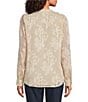 Calvin Klein Textured Novelty Crew Neck Roll Tab Sleeve Button Front Blouse, Color:Latte - Image 5