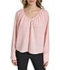 Color:Silver Pink - Image 1 - Textured Woven V-Neck Long Sleeve Blouse