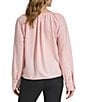 Color:Silver Pink - Image 2 - Textured Woven V-Neck Long Sleeve Blouse