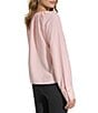 Color:Silver Pink - Image 4 - Textured Woven V-Neck Long Sleeve Blouse