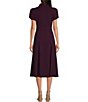 Color:Aubergine - Image 2 - Tulip Short Sleeve Button Front Point Collar Belted A-Line Midi Shirt Dress