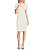 Calvin Klein Crew Neck Short Tulip Sleeve Solid Sheath Stretch Dress ...