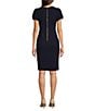 Calvin Klein Crew Neck Short Tulip Sleeve Solid Sheath Stretch Dress, Color:Indigo - Image 2