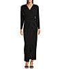 Color:Black - Image 1 - V-Neck Long Sleeve Ruched Waist Maxi Dress