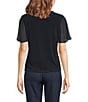 Calvin Klein V-Neck Ruched Shoulder Flutter Sleeve Blouse, Color:Navy - Image 2