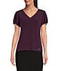 Calvin Klein V-Neck Short Flutter Sleeve Top, Color:Aubergine - Image 1