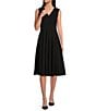 Color:Black - Image 1 - V-Neck Sleeveless Scuba Crepe Fit-And-Flare Dress