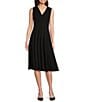 Calvin Klein V-Neck Sleeveless Scuba Crepe Fit And Flare Dress, Color:Black - Image 1
